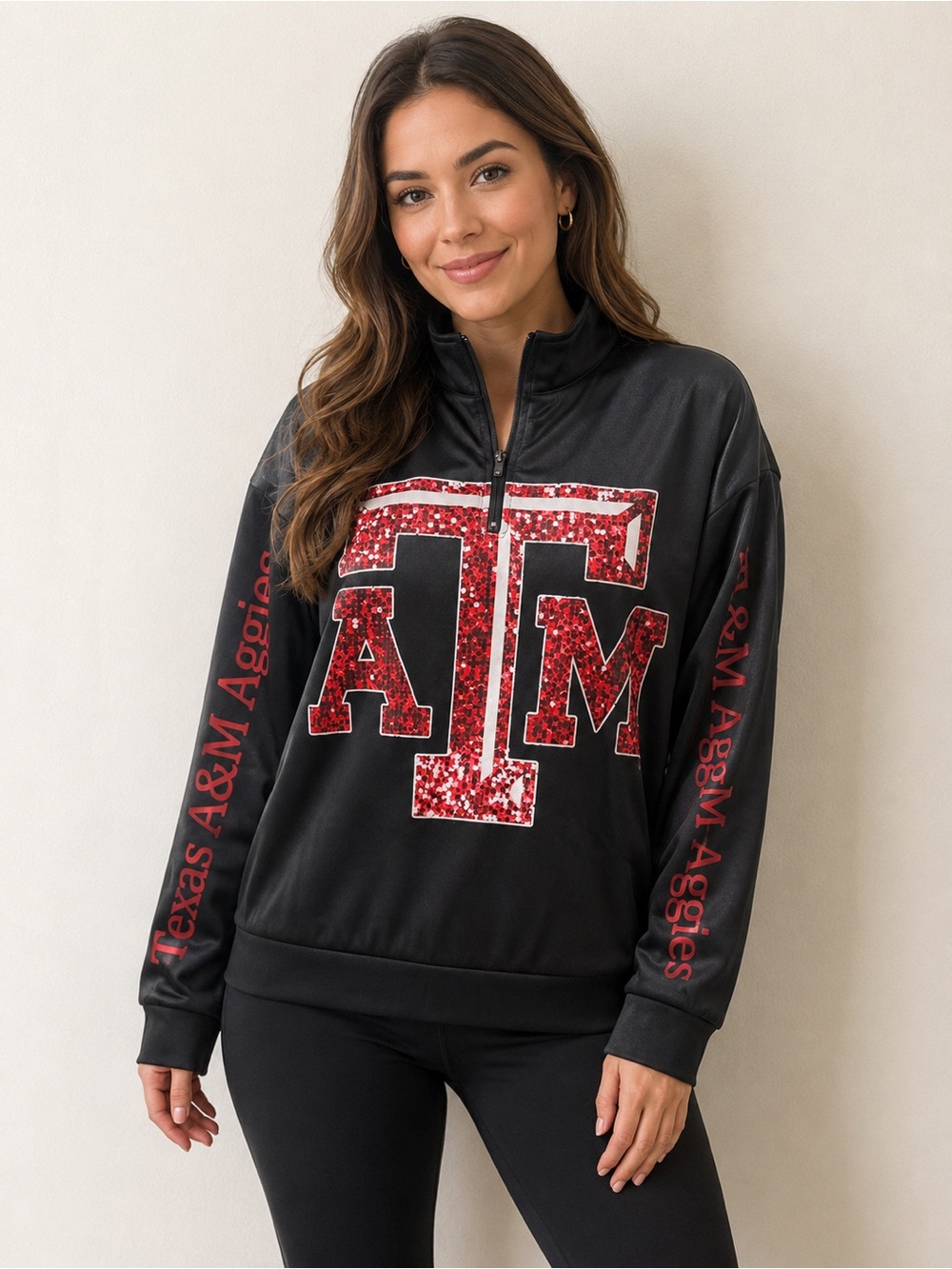 Texas A&M Aggies Black and Maroon Pullover Quarter-Zip Sweater Size Large NWOT
